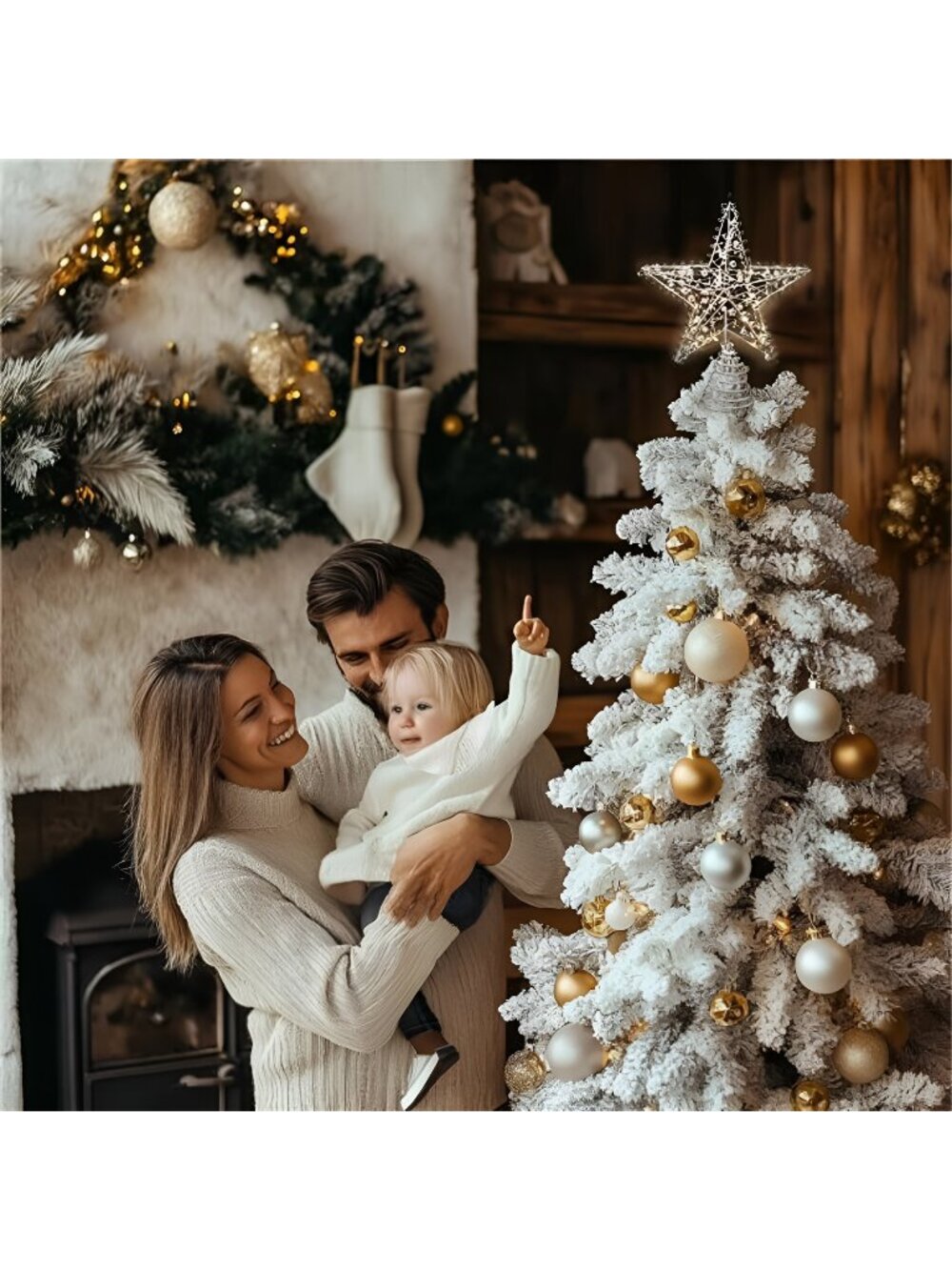 Christmas Star Tree Topper with 20 LED Lights, Battery Operated 9 Inch Metal